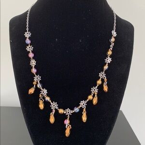 Elegant Silver and Gold Beaded & crystal Necklace NWOT